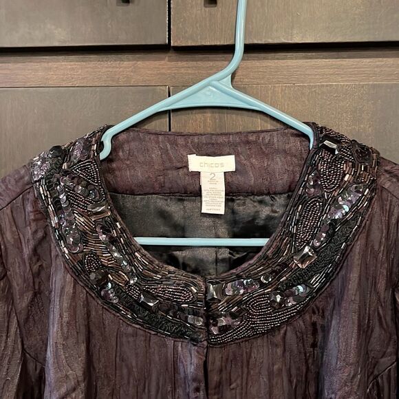Chico's Purple Plum Embellished Collar Beads Sequin Jacket Hook Closure Medium - Picture 3 of 6